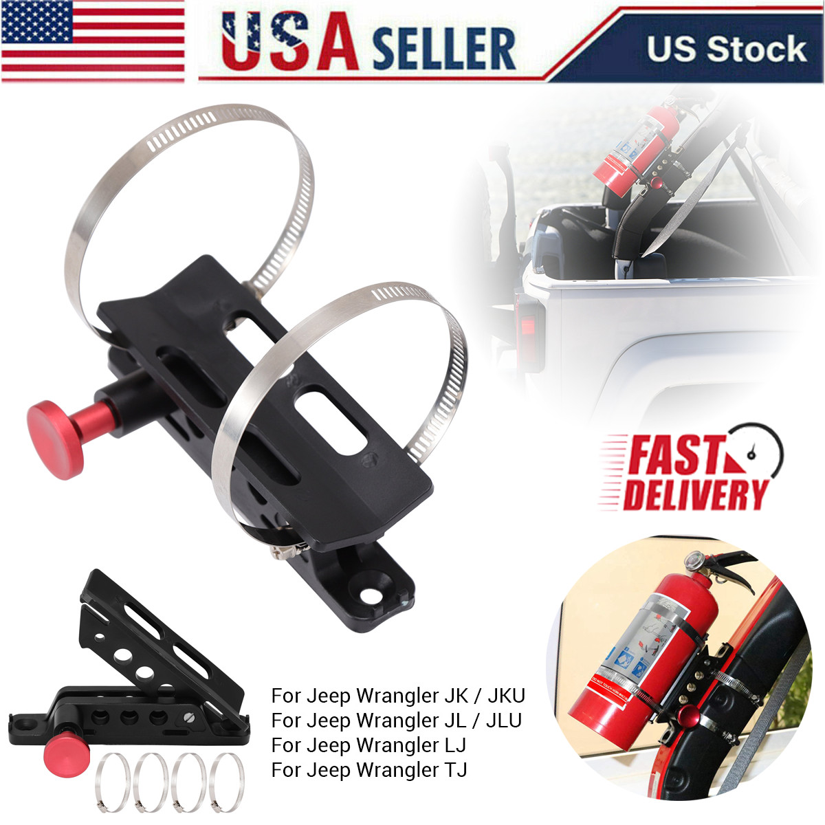 Quick Release Roll Bar Fire Extinguisher Mount Bracket for Jeep Wrangler UTV ATV