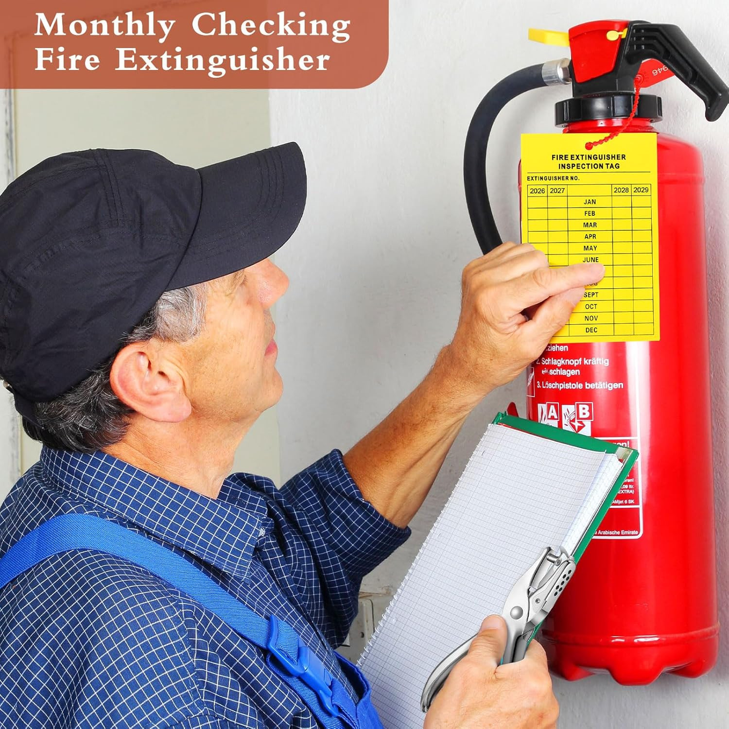 101 Pieces Monthly Fire Extinguisher Inspection Tags 2026 to 2029 Plastic Mainte