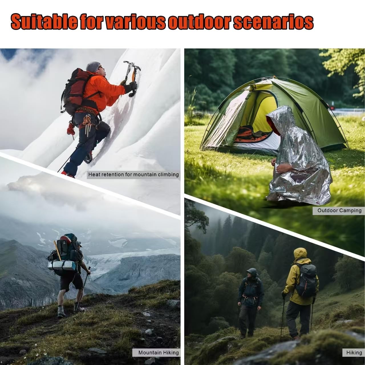 4-Pack Emergency Poncho Orange/Reflective Silver, Reversible Hood Windproof R…