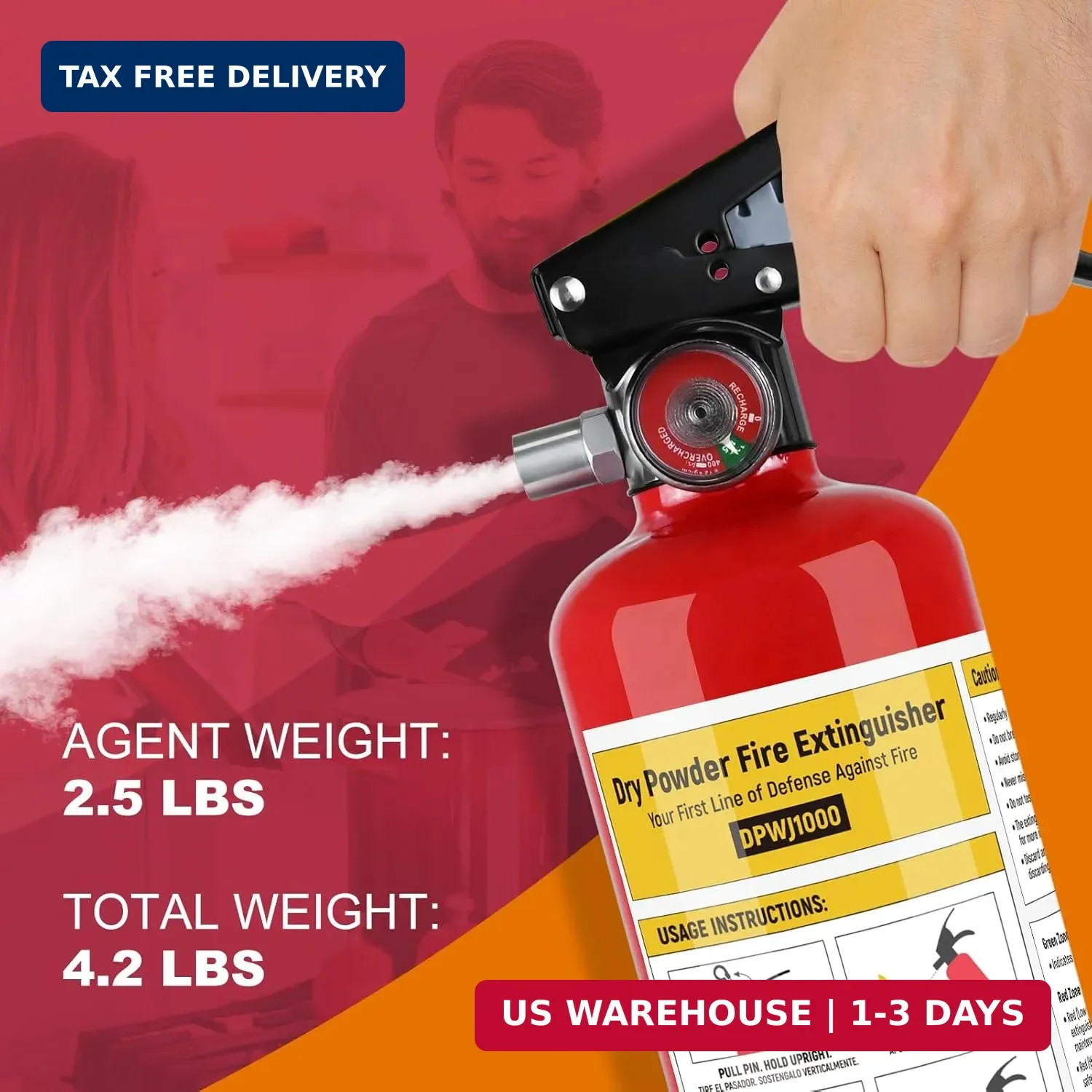2 Pack ABC Fire Extinguisher – 2.5lb 1A:10B:C Dry Chemical Fire Extinguisher wit