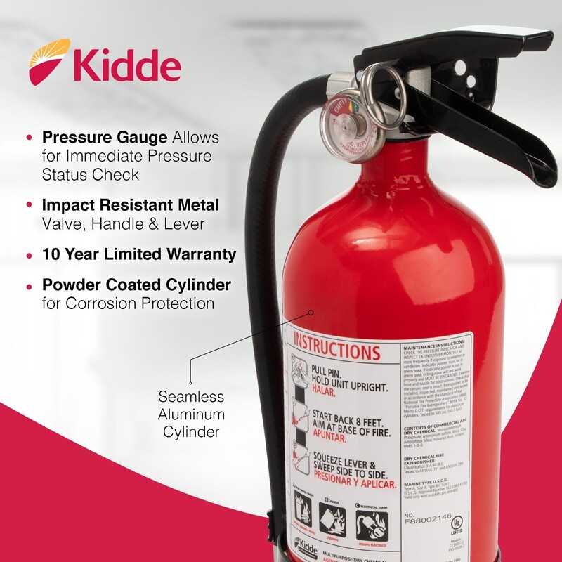 Fire Extinguisher UL Rated 3A40BC Dry Chemical ABC Garage Workshop Safety Tool