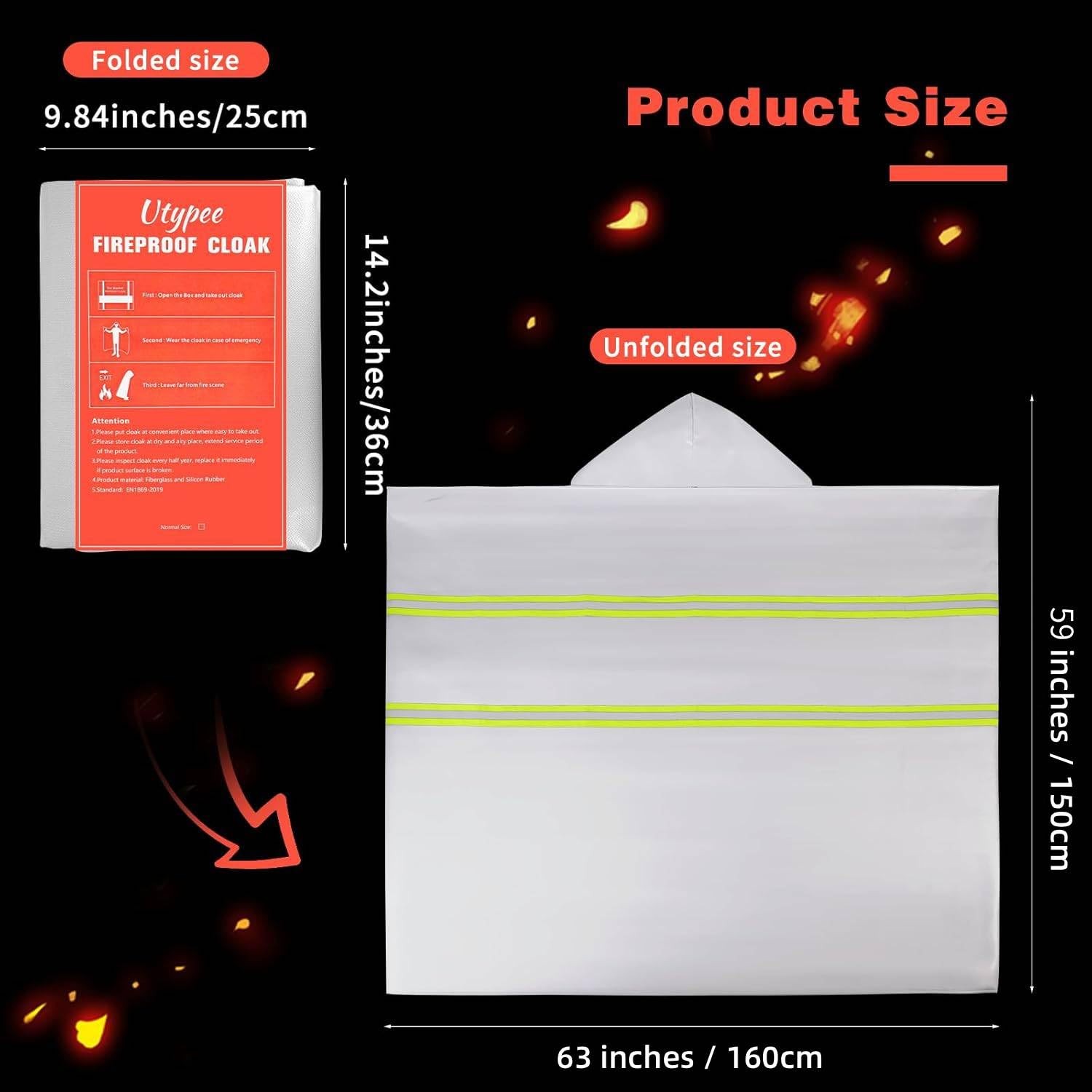Fireproof Cloak with Hood â€“ Silver Silicone Coated Fiberglass Fire Blanket, 5