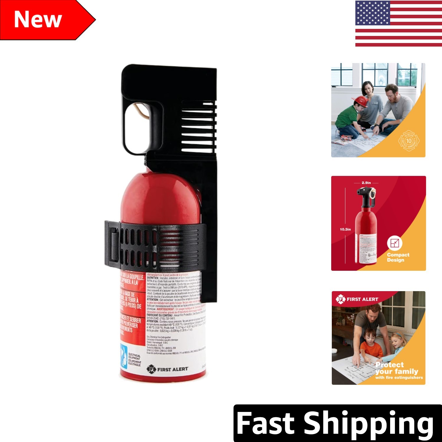 AUTO5 Red Fire Extinguisher FESA5, Rated 1-Pack – Must-Have for Every Vehicle