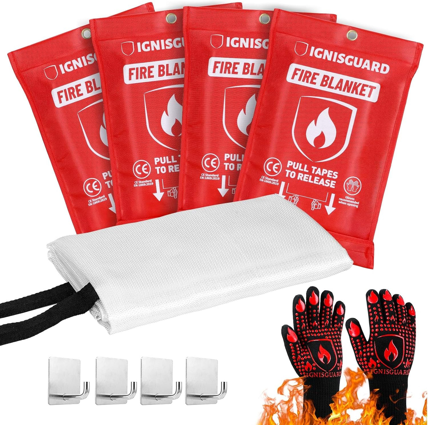 Fire Blankets Emergency for Home, 4 Pack 40″X40″, Fiberglass Emergency Fire Blan