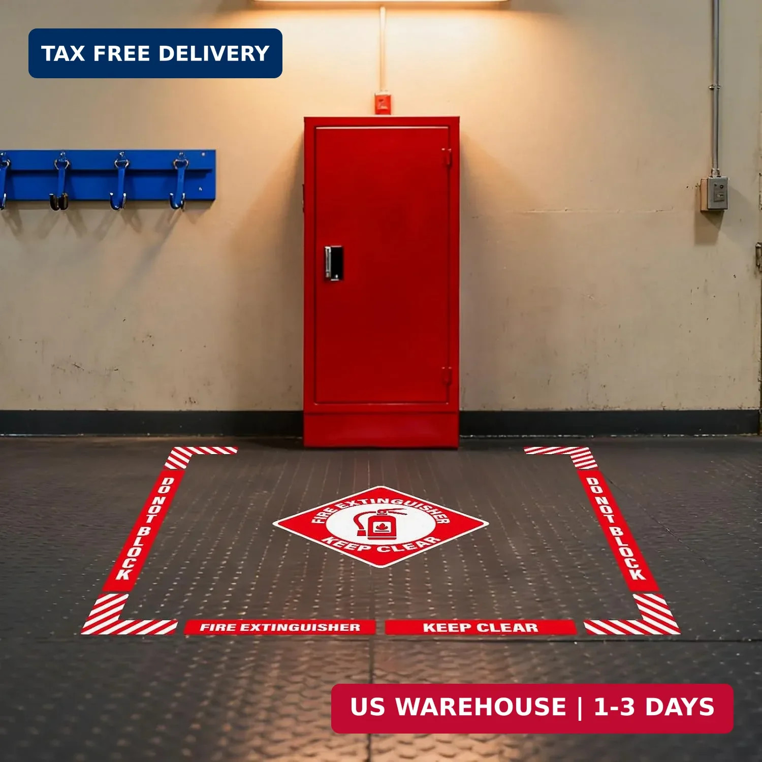 2 Pack Fire Extinguisher Keep Clear Do Not Block Floor Signs Red | Self-Adhesive