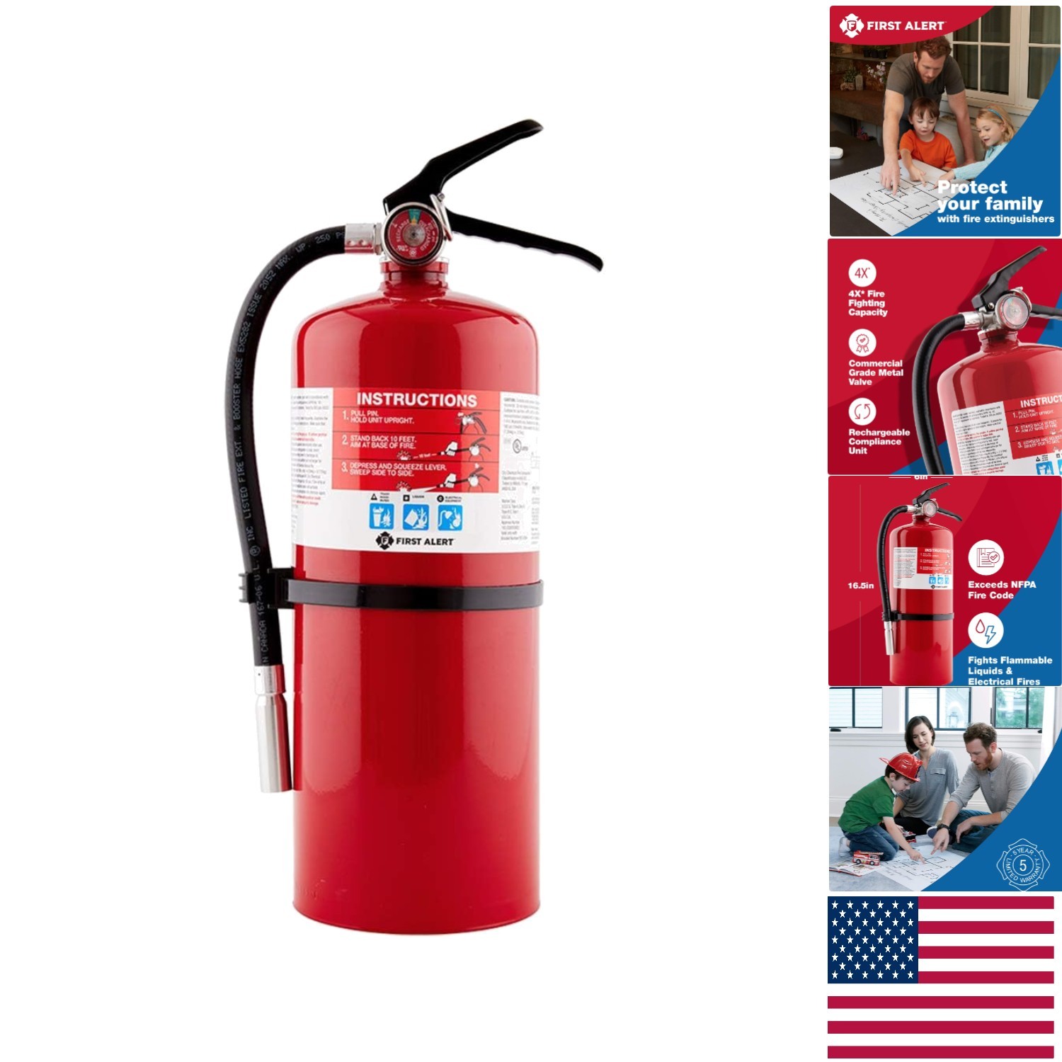 Visual Alarm Fire Extinguisher with Color-Coded Gauge – Rechargeable, Rated