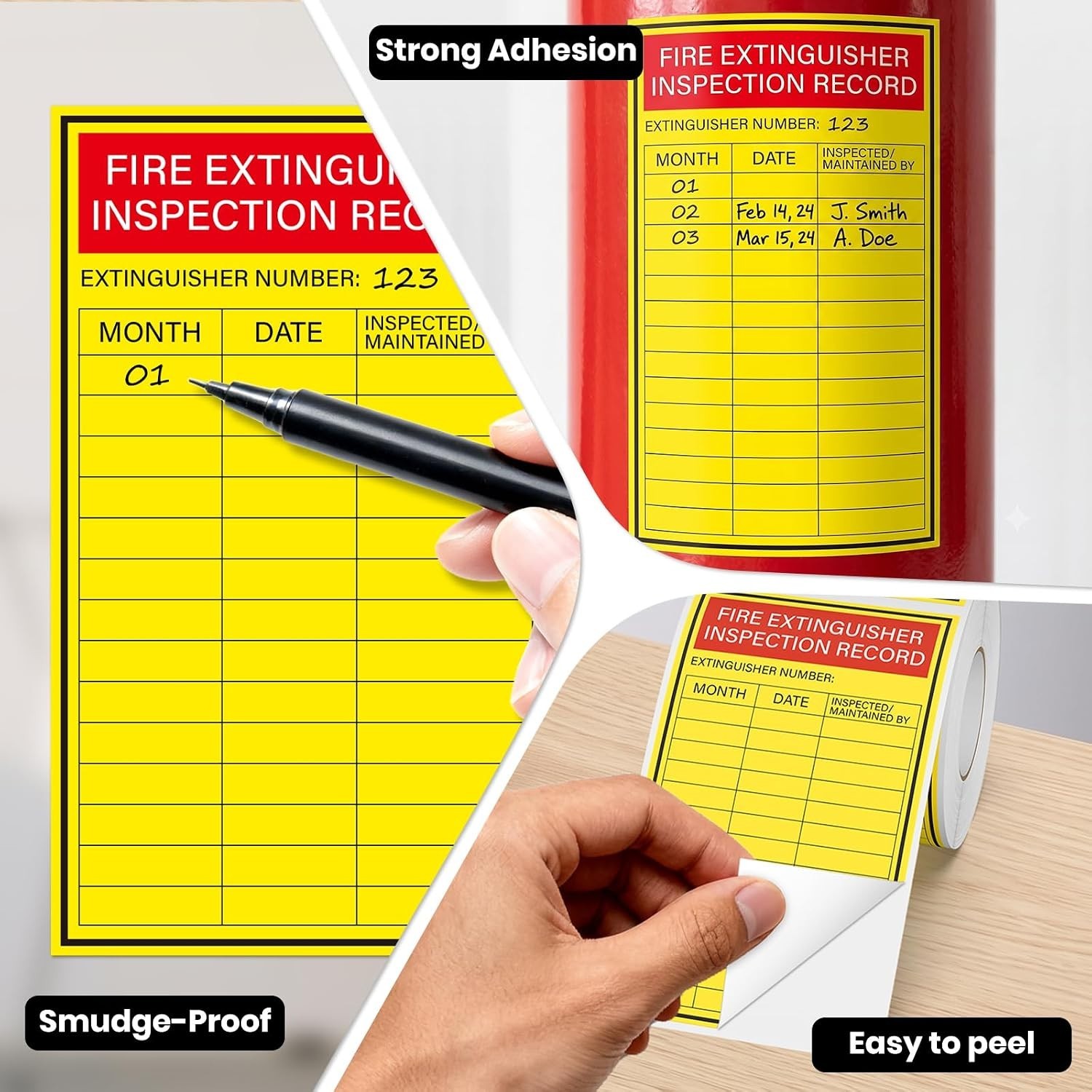 Fire Extinguisher Inspection Labels, 200 Pc, 5″ x 3″, Red Yellow, Matte