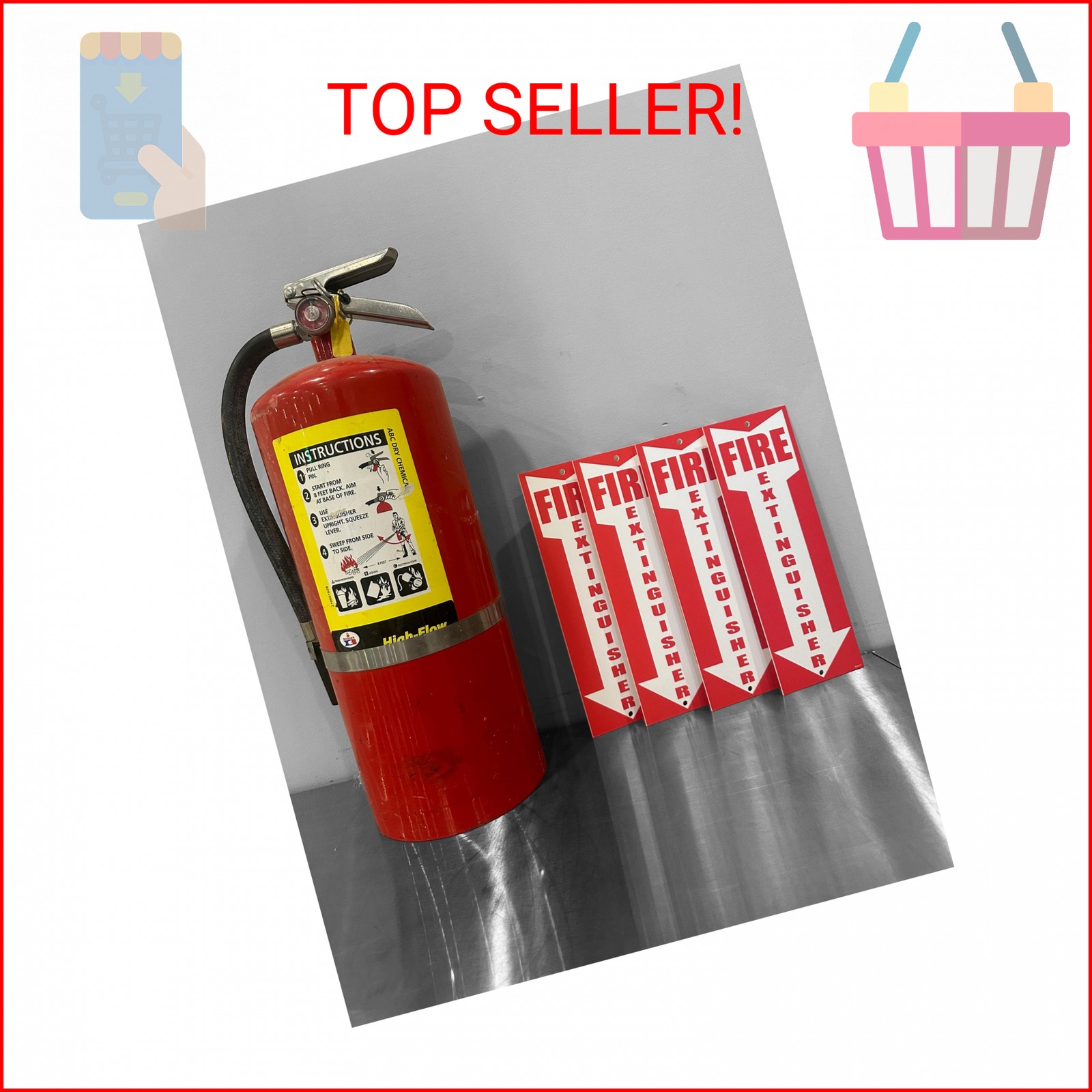 (4 pack) Fire Extinguisher Signs Fire Extinguisher For Business Office or Wareho