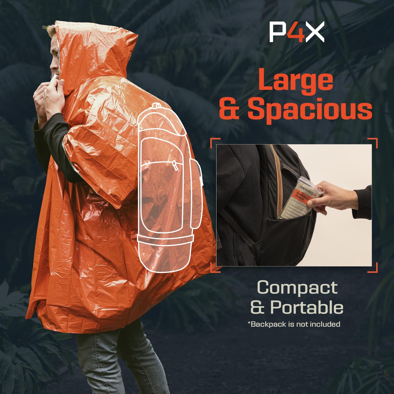 Emergency Mylar Poncho – Survival Rain Poncho with Hood – Lightweight, Compac…