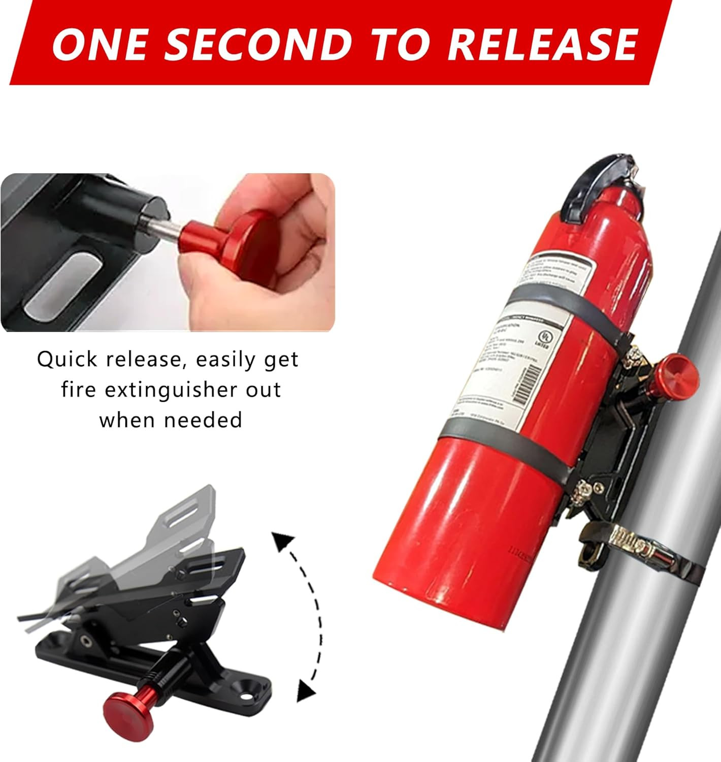 Quick Release Fire Extinguisher Mount – Aluminum Adjustable UTV Roll Bar Fire Ex