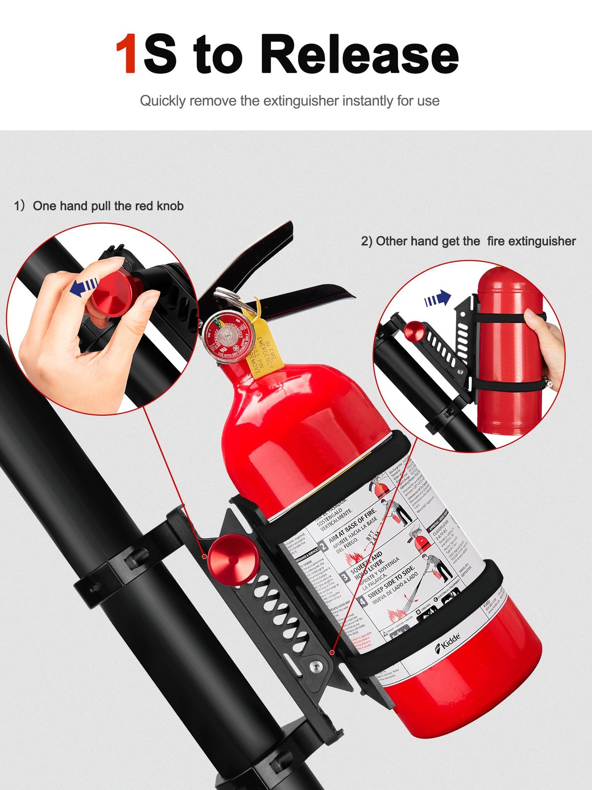 Quick Release UTV Fire Extinguisher Mount Kits, Adjustable Roll Bar Fire Extingu