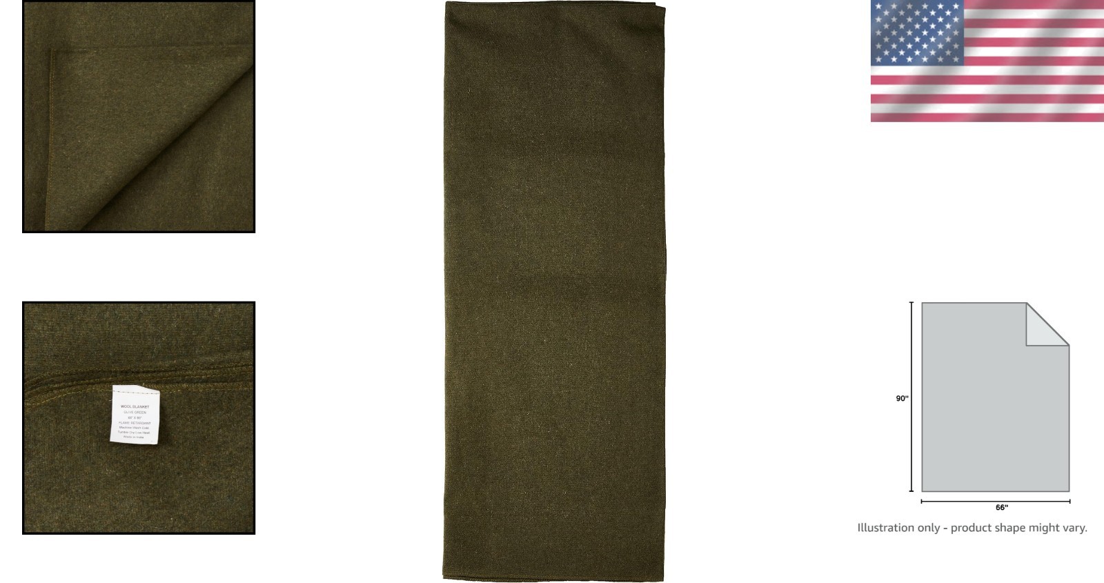 Heavyweight 66″ x 90″ Olive Drab Wool Blanket – Perfect for Camping & Hiking