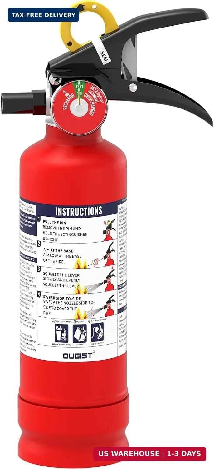 Ougist ABC Fire Extinguisher for Home & Vehicle – 2.5 lb 1-A:10-B:C Rated, Dry C