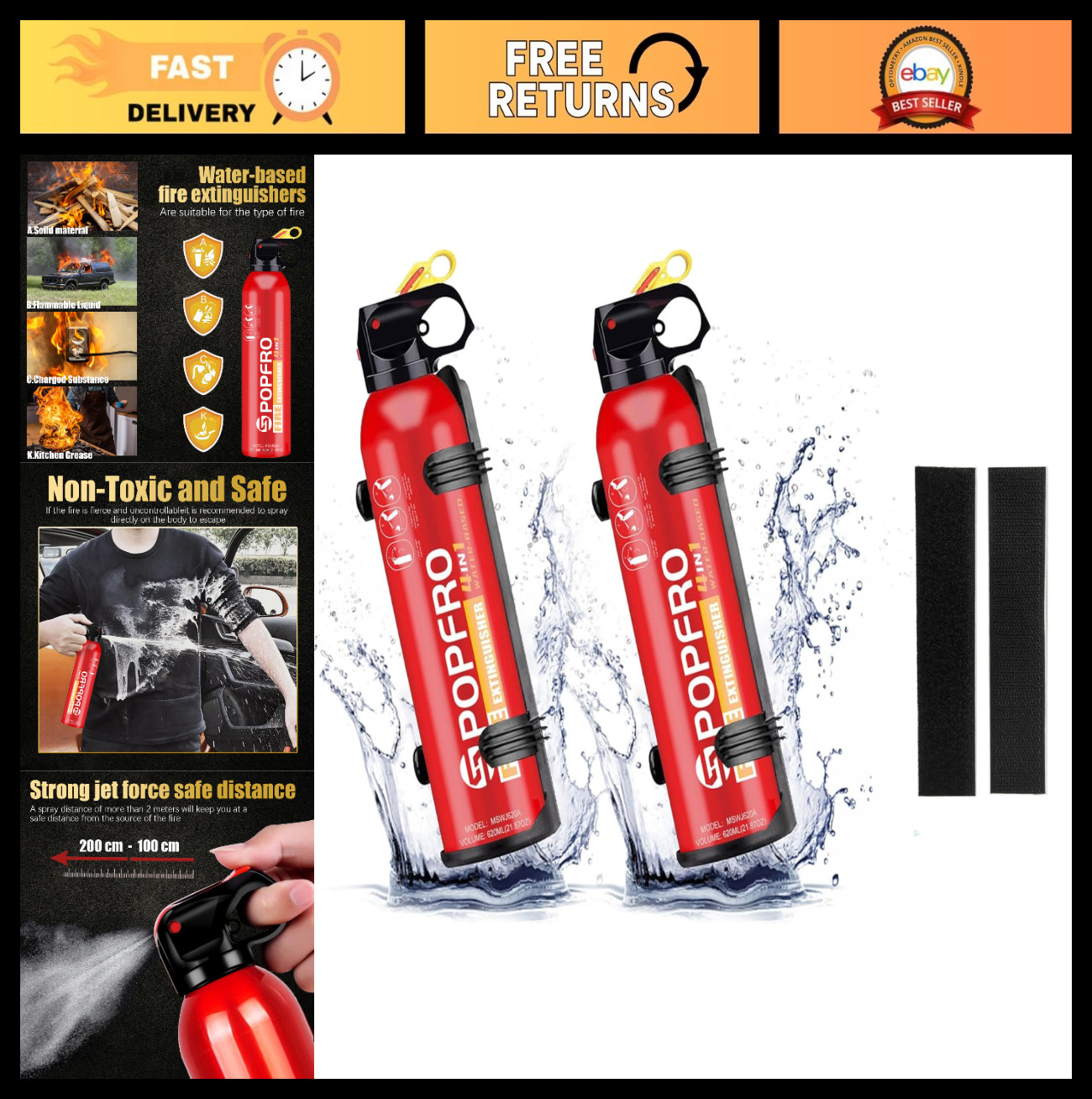 2-Pack Portable Fire Extinguishers – Water-Based, High-Temp Resistance, Easy Use
