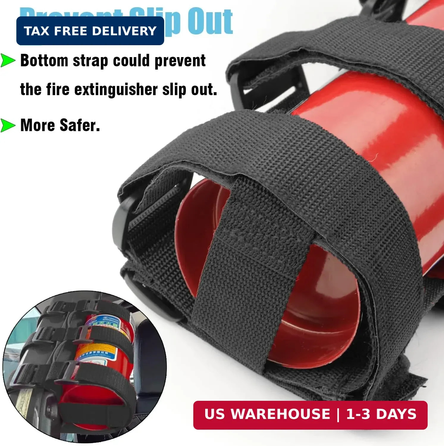 Black Fire Extinguisher Holder Roll Bar Adjustable Strap Brackets Fits for Jeep