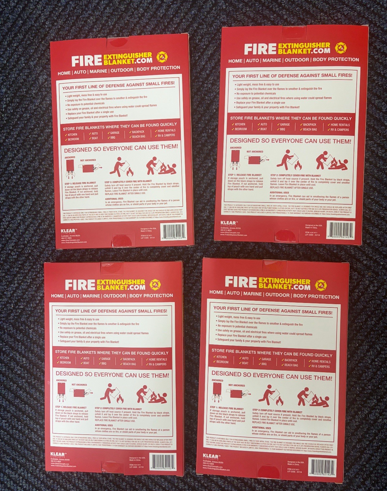 Lot Of 4 Silverback 40″ X 40″ Fireproof Fiberglass Fire Blanket New Free Ship