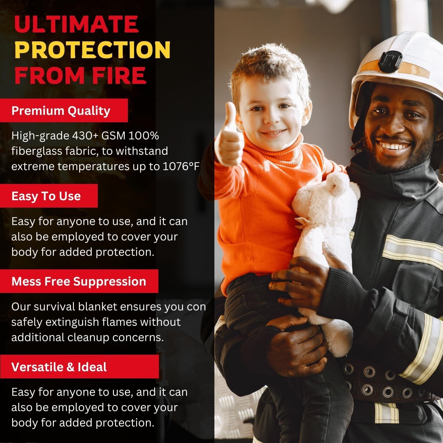 Emergency Fire Blanket – Fireproof 40” x 40” | 4 Pack for Home & Camping Safety