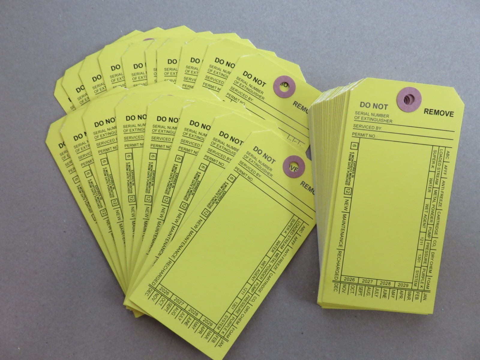 200-FIRE EXTINGUISHER 4-YEAR 2025-2028 INSPECTION Double Sided Tags 5 1/4 X 2 ½