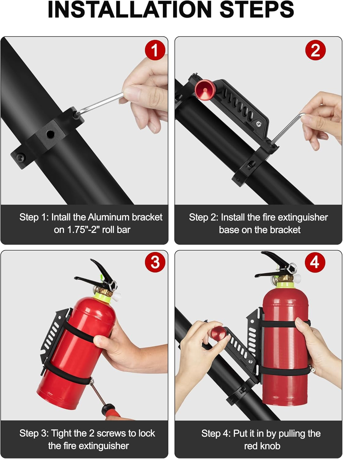 Fire Extinguisher Mount Kit for 1.75″-2″ Roll Cages – Easy Install