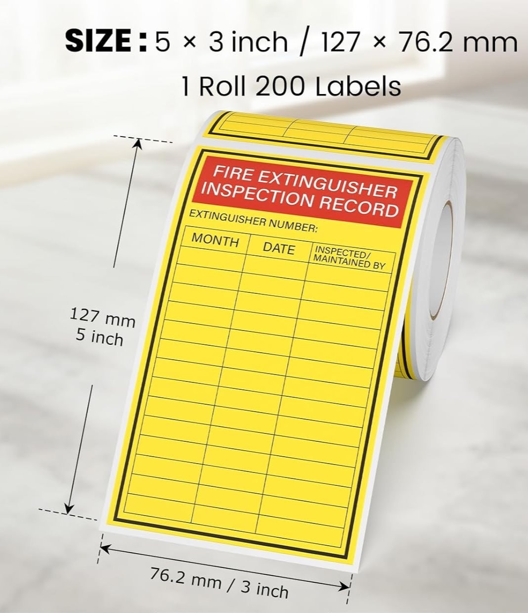 25-pcs. Waterproof Fire Extinguisher Inspection Adhesive Labels 5 x 3 Inches