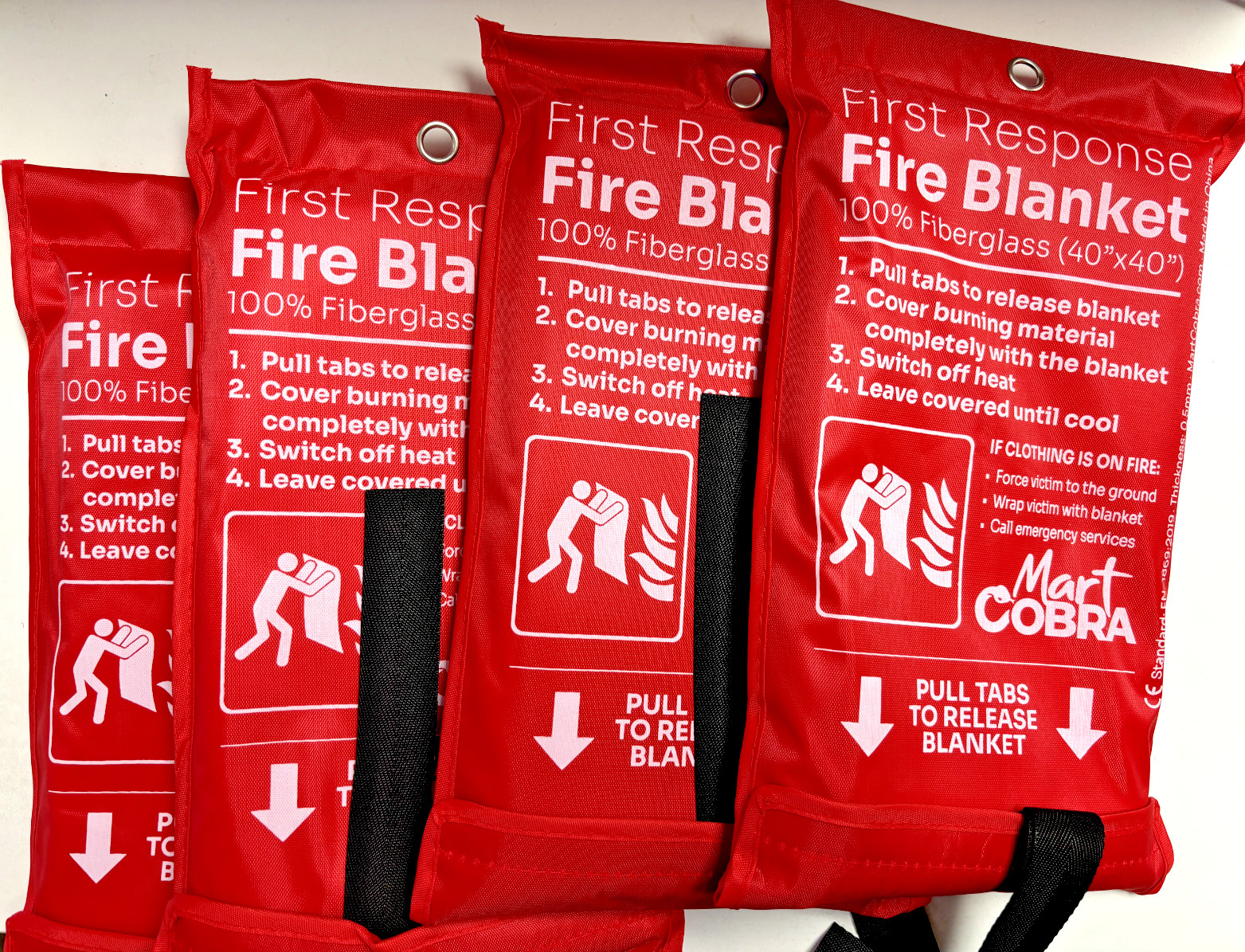 Mart Cobra Fire Blanket for Home Safety 100% Fiberglass 0.5mmThickness PACK OF 4