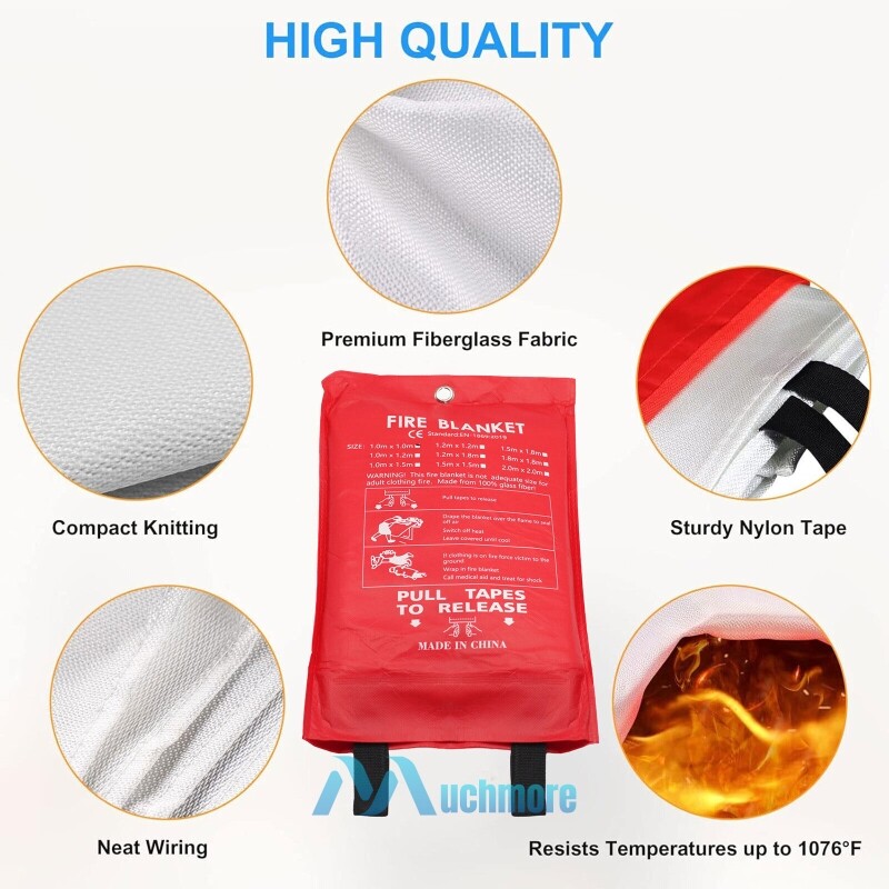 Large Fire Blanket Fireproof Quick-Release 1000°F Resistance fr Home Kitchen Car
