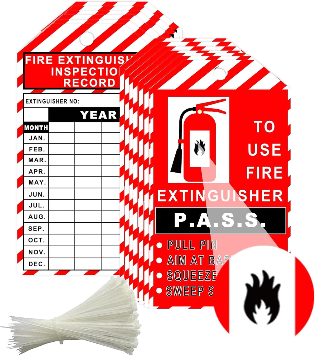 25 Pack Monthly Fire Extinguisher Inspection Tags Record 4 3.25 x 5.75 inch