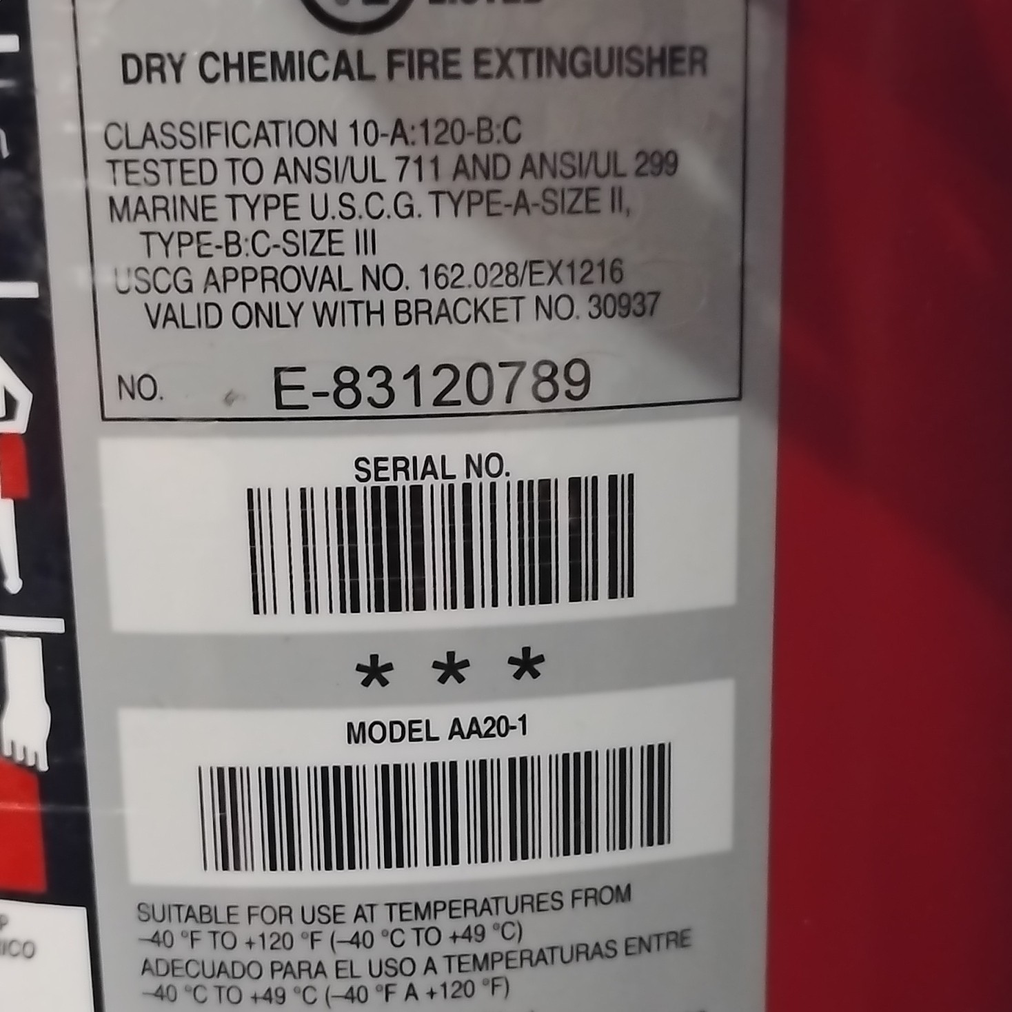 Sentry AA20-1 Dry Chemical Fire Extinguisher 10-A:120-B:C Red Fire Extinguishers