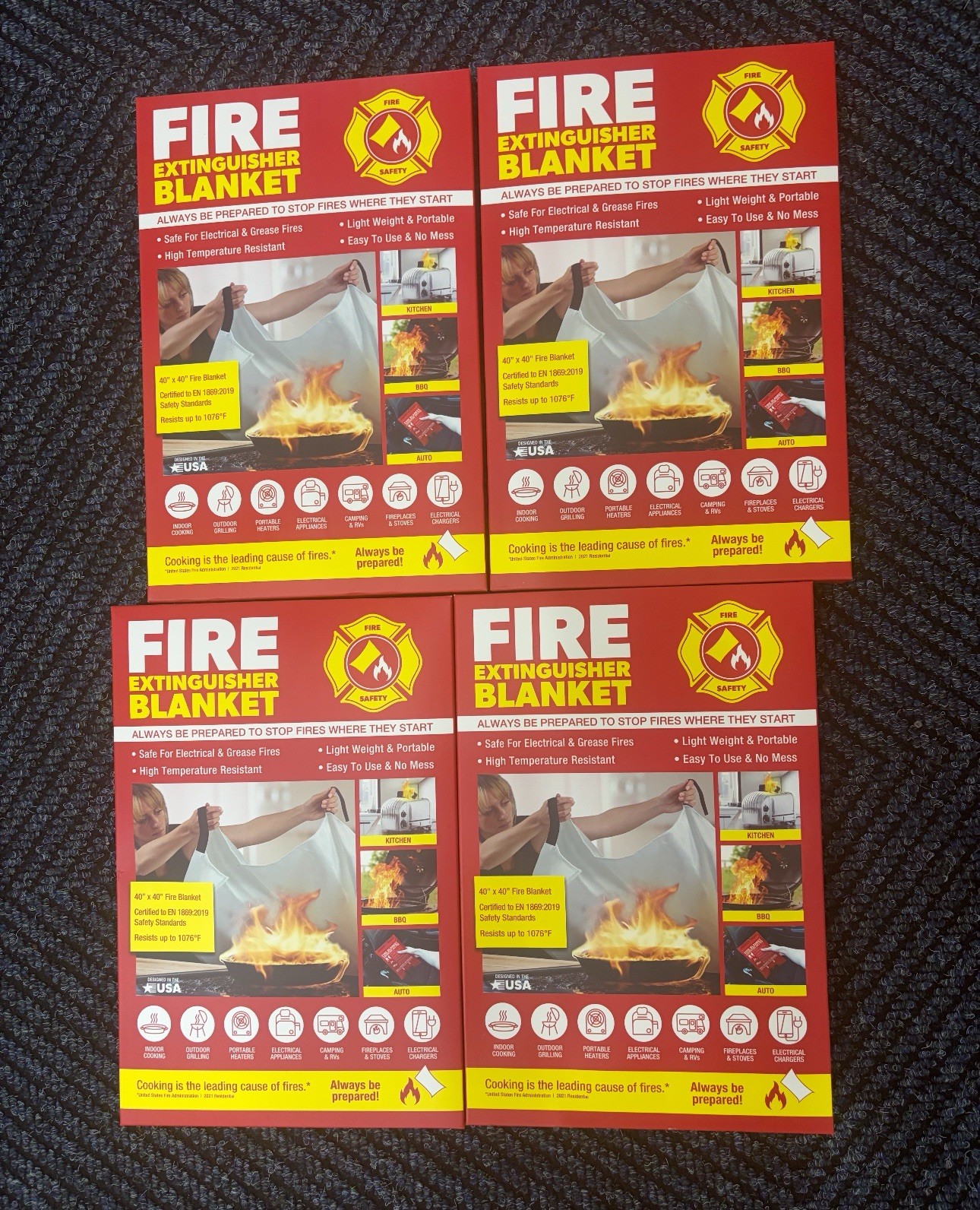 Lot Of 4 Silverback 40″ X 40″ Fireproof Fiberglass Fire Blanket New Free Ship