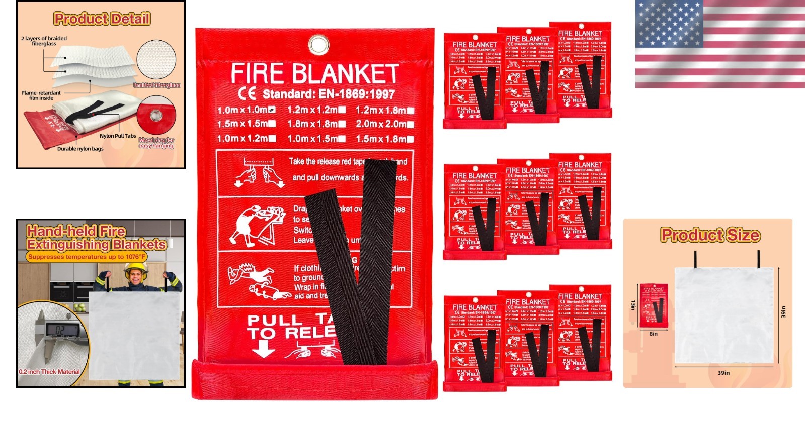 Versatile 10 Pack Fire Blankets – 39×39 Inch for Kitchen, Office, Camping Safety