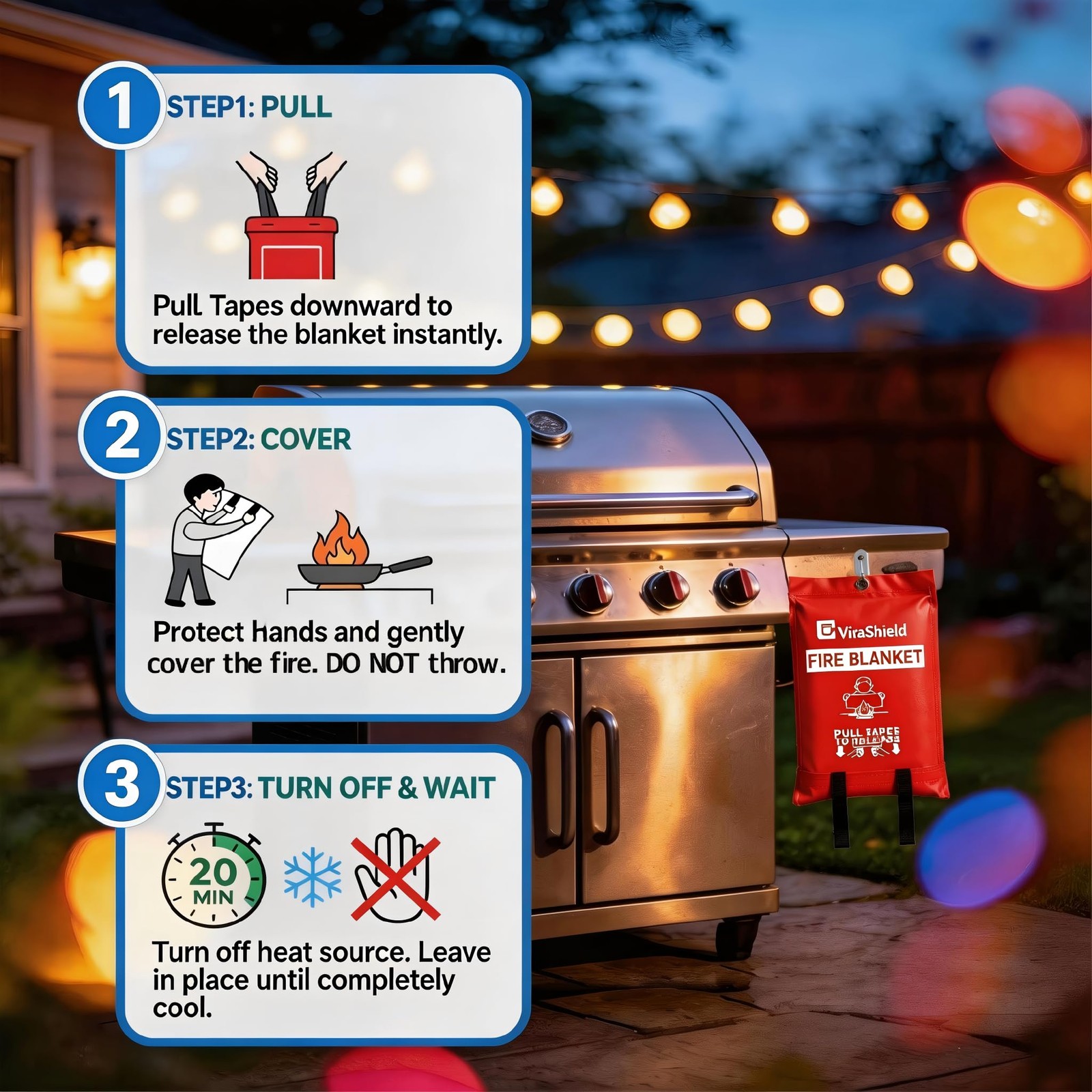 Emergency Fire Blanket for Kitchen Grease Fire, 39x39in, Easy Pull Tabs for Q…
