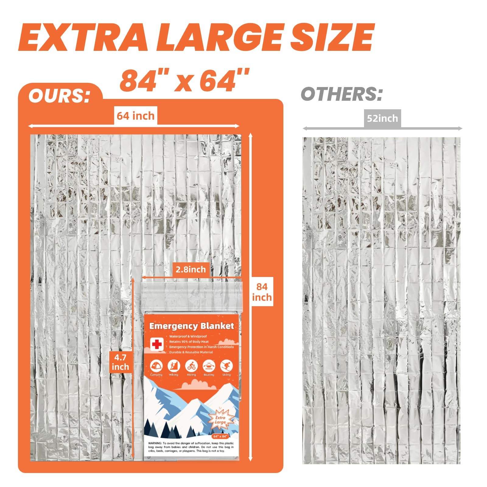 6 Pack Emergency Thermal Blanket Survival, 84” x 64” Extra Large Mylar Blanke…