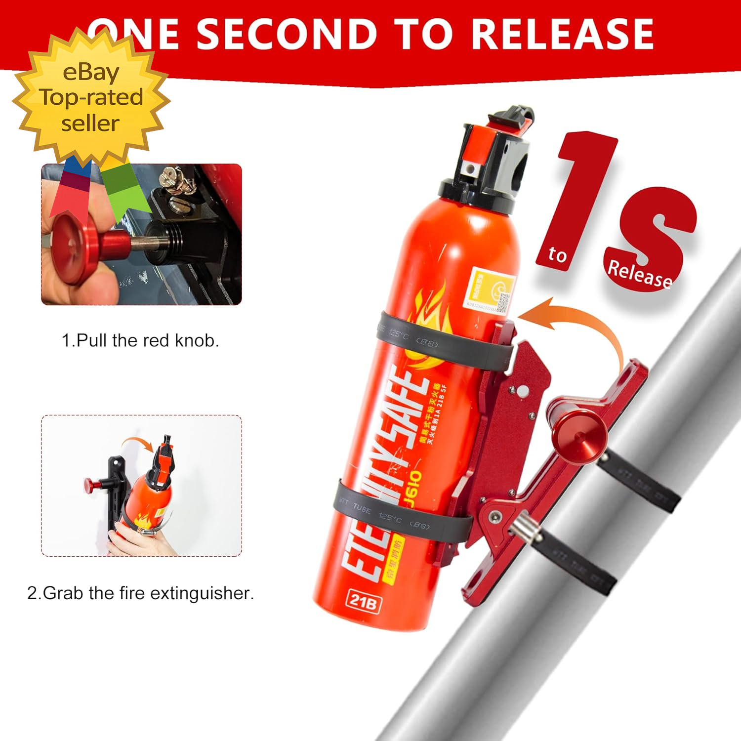 Quick Release Fire Extinguisher Mount – Aluminum Adjustable UTV Roll Bar Fire Ex