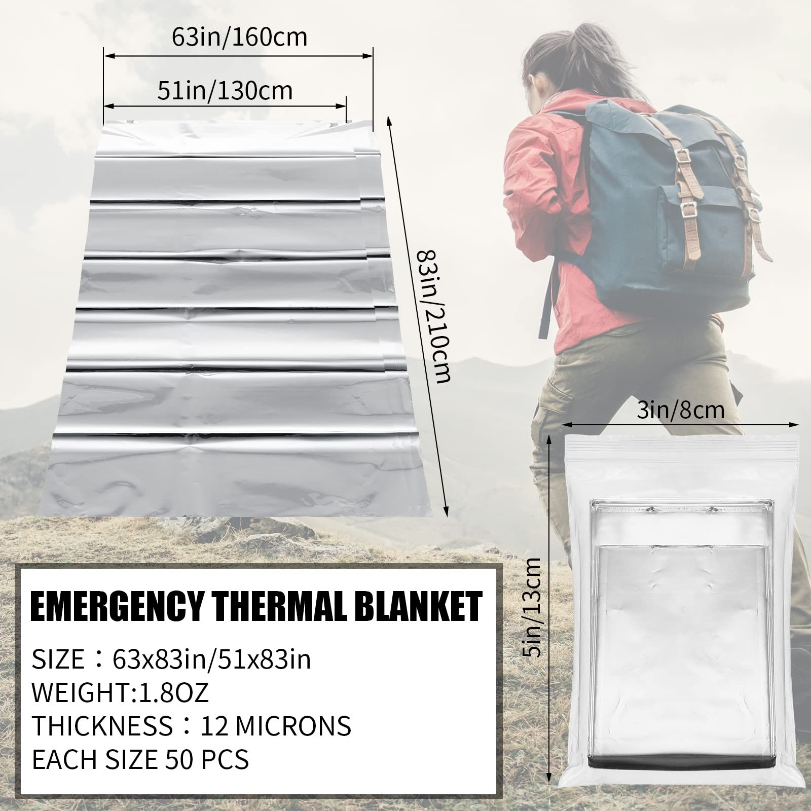 100 Pack 2 Size Emergency Thermal Blanket Survival – Emergency Blankets Silve…