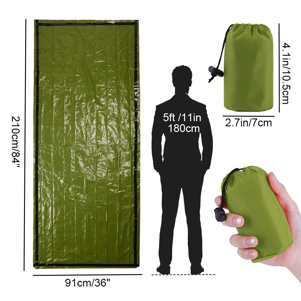 Emergency Sleeping Bag 2 Pack Portable Emergency Blanket for Survival Gear, T…