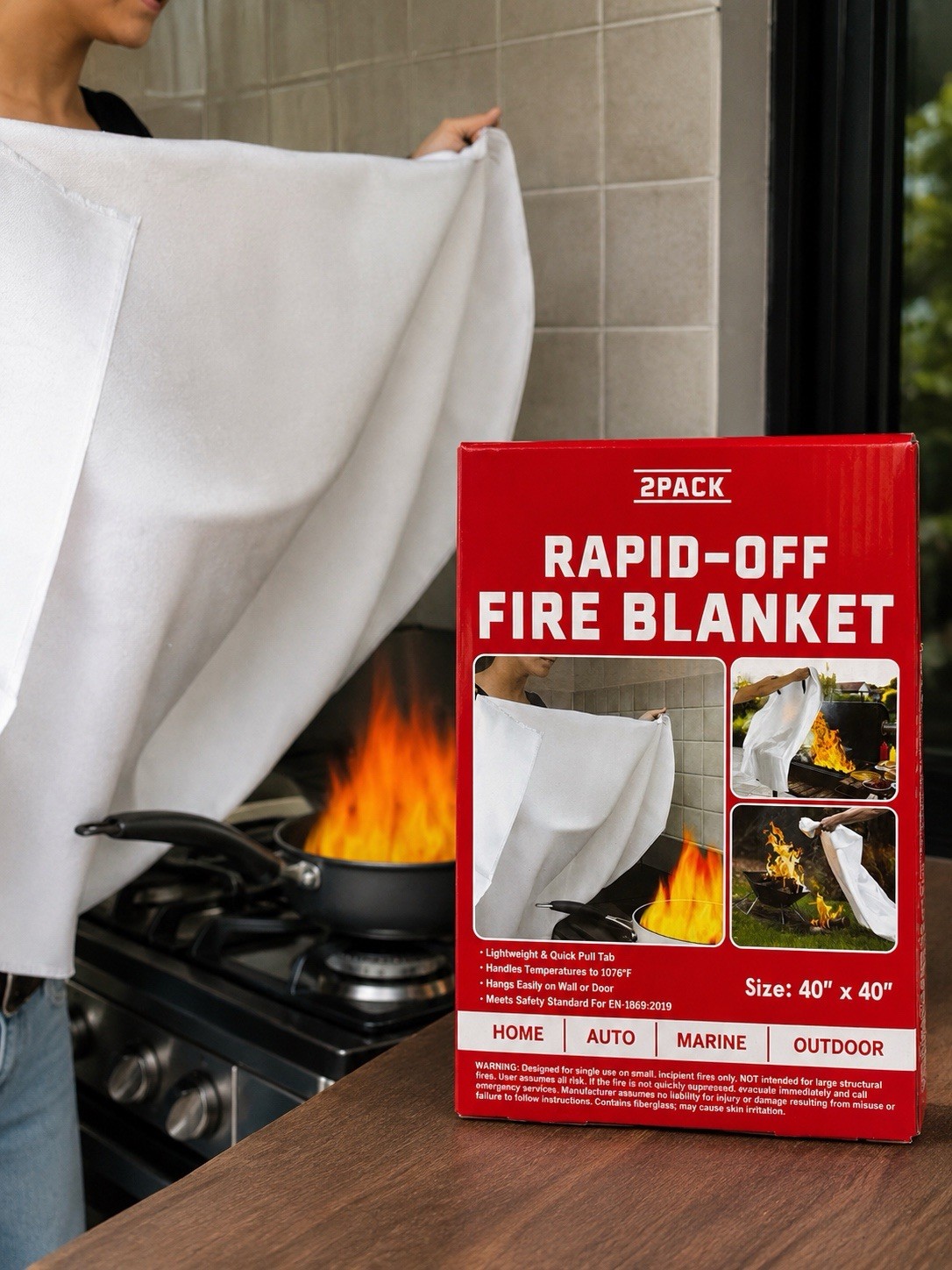 2 Pack Emergency Fire Blanket 40×40 Fiberglass Kitchen Home BBQ Auto Safety