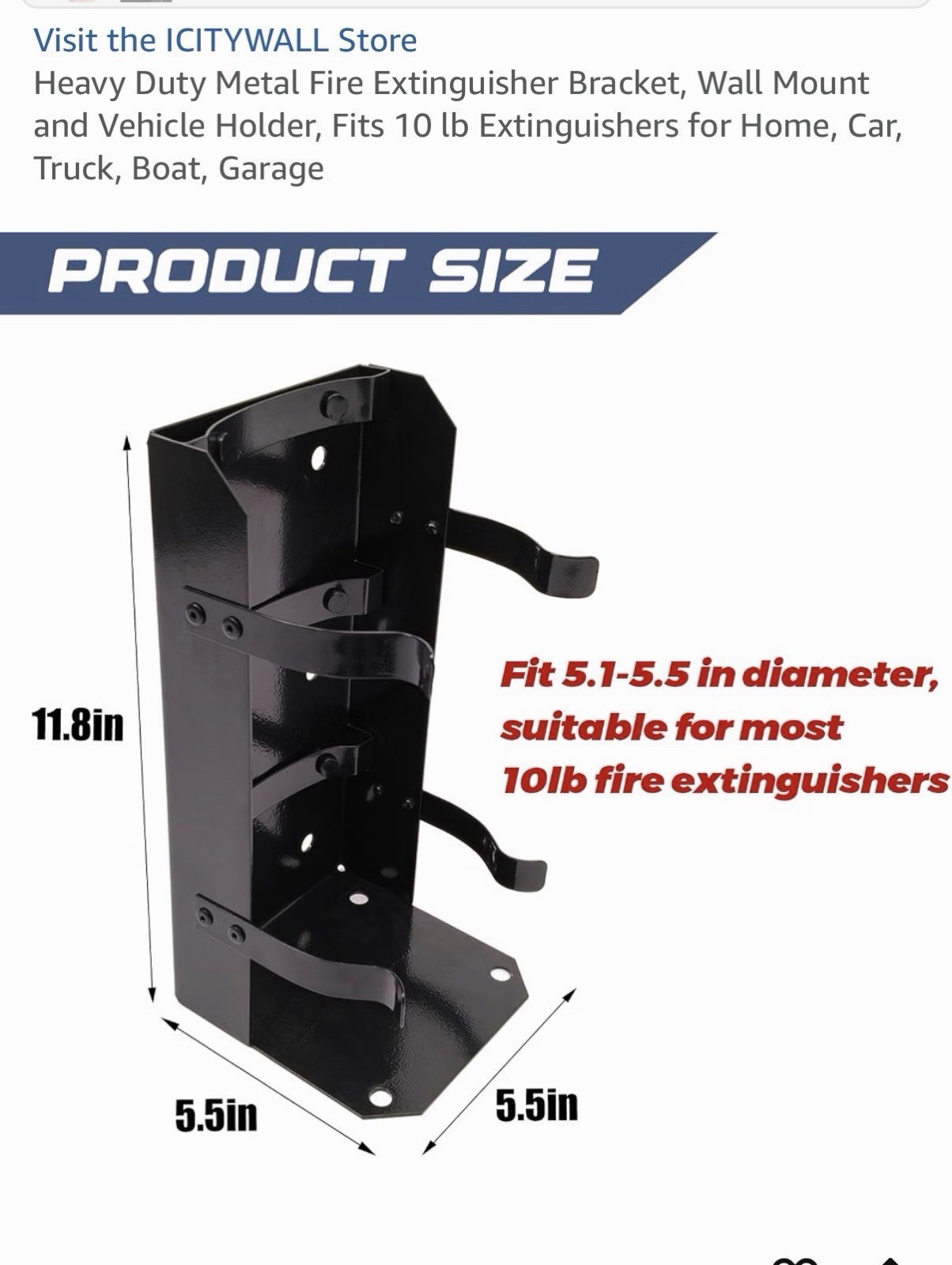 Heavy Duty Metal Fire Extinguisher Bracket, Wall Mount Vehicle Holder, Fit 10lb