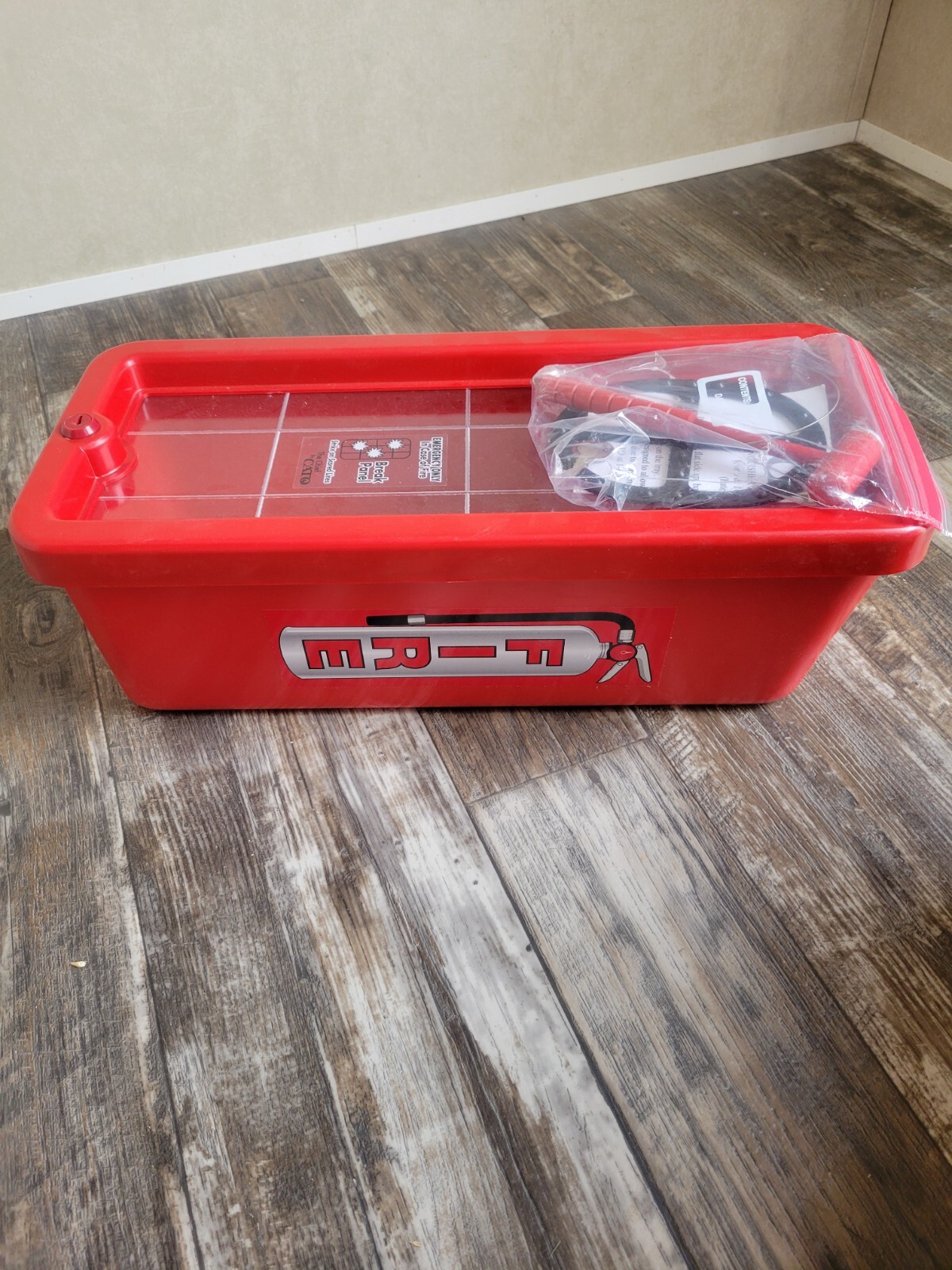Fire extinguisher wall mount cover case box With KEY Break In Case Of Emergency