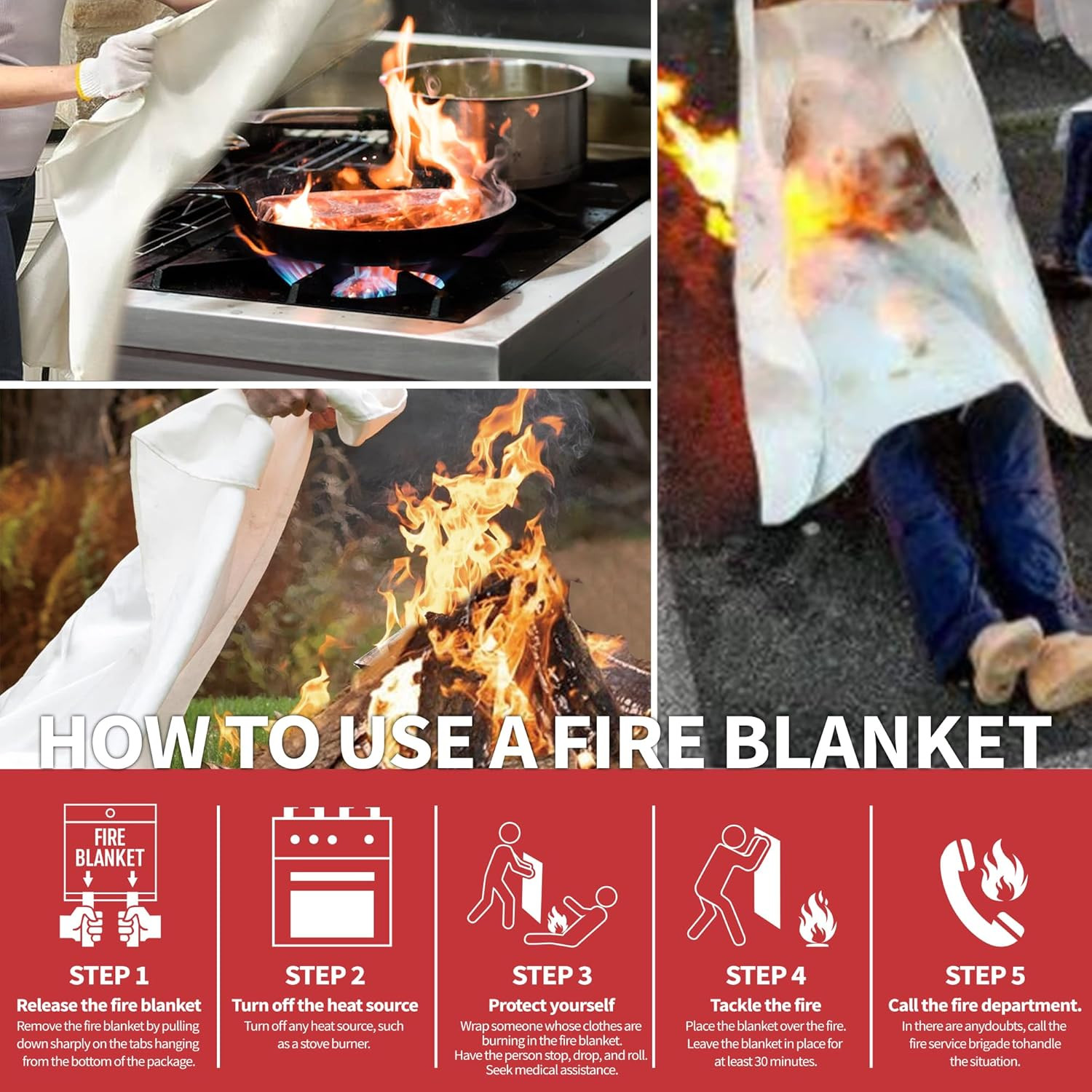 Fire Blanket for Home and Kitchen,40″ X 40″,4 Pack,Emergency Fire Blanket