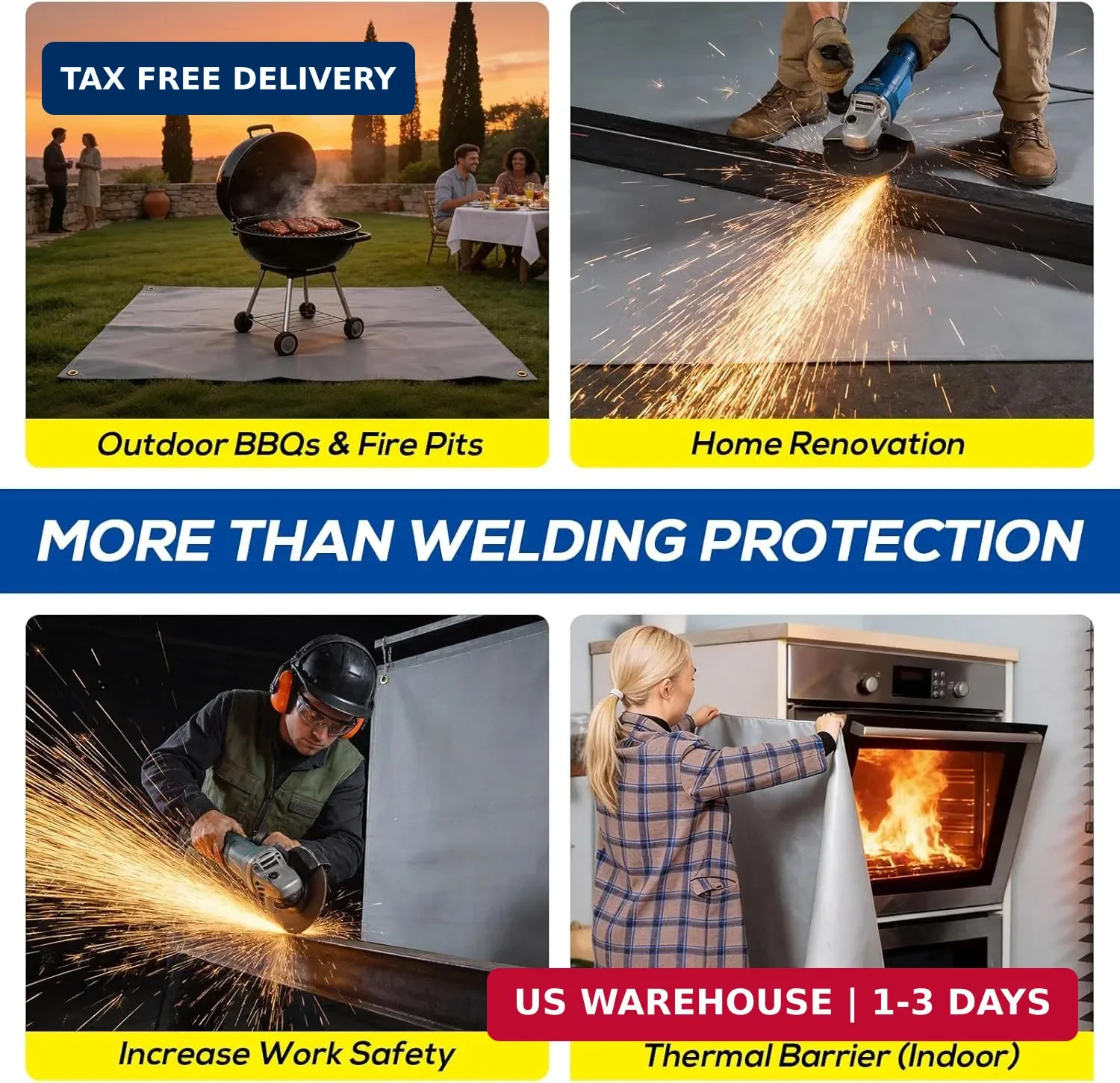 PAWBOSE 6x8ft Welding Blanket, Silicone Coated Fiberglass Fire Blanket for Weldi