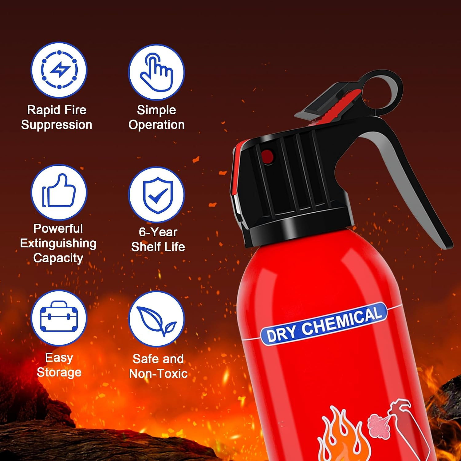 6 Pack ABC Dry Chemical Fire Extinguishers, Portable Dry Powder Fast-Acting Fire
