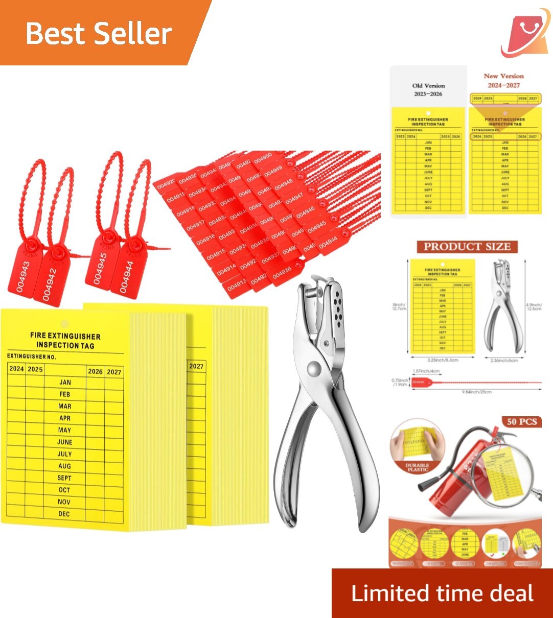 101 Fire Extinguisher Inspection Tags with Tamper Seals & Hole Puncher (2025-…