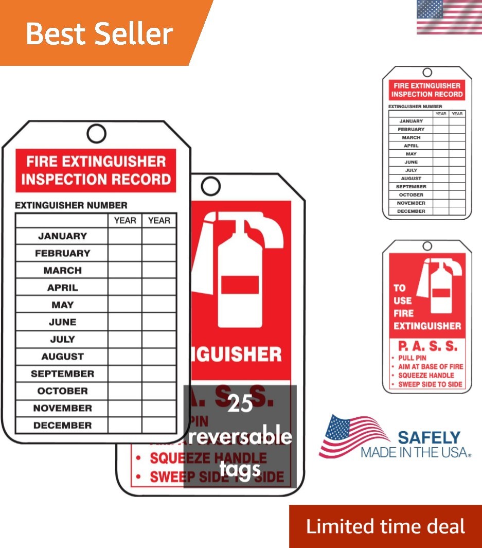 NMC “FIRE Extinguisher Inspection Record” Pack of 25 Mini PF-Cardstock Tags, …