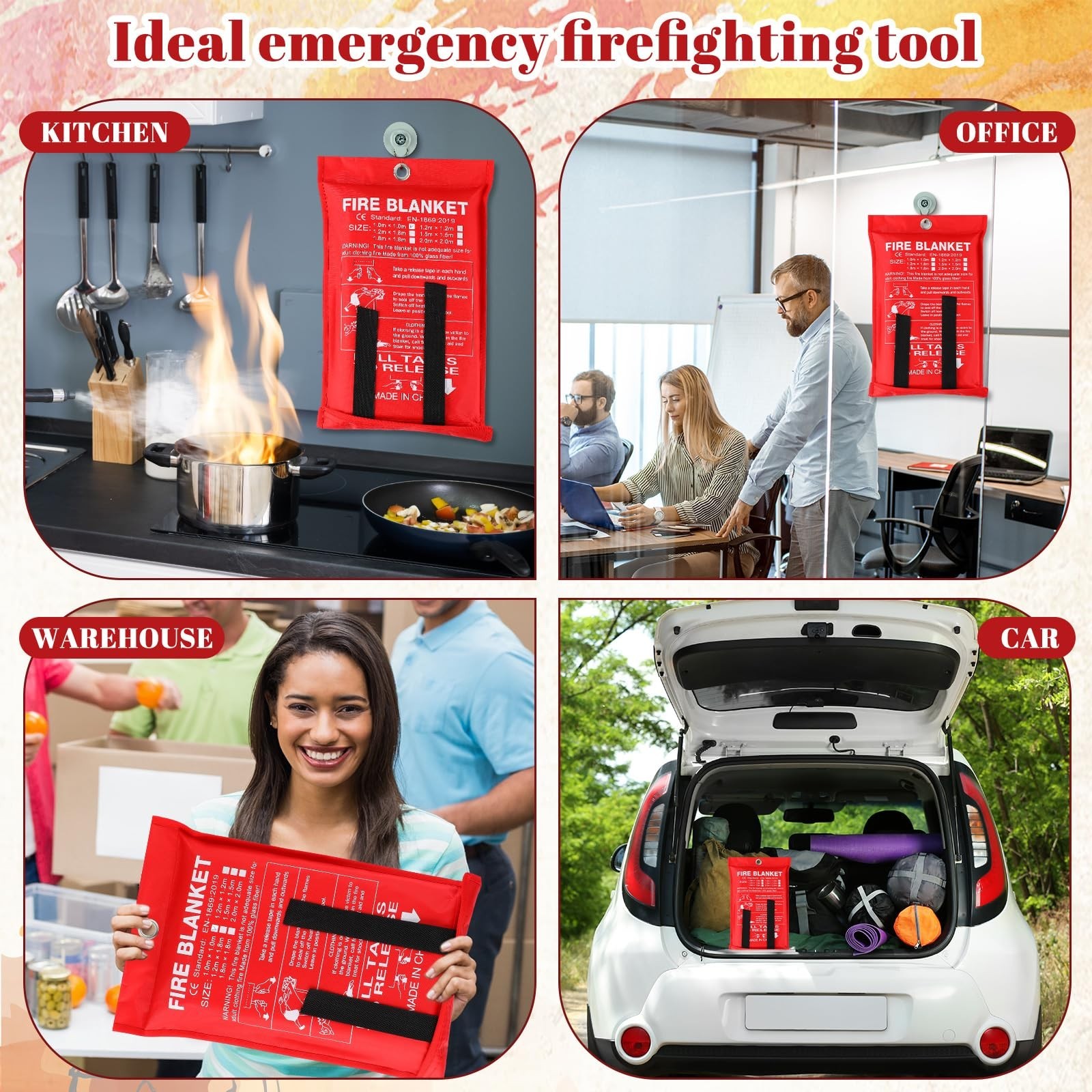 10 Pack Fire Blankets – Emergency Flame Retardant Fiberglass Safety Covers 39″x3