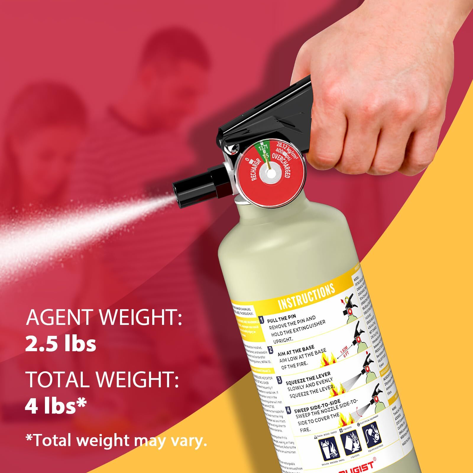 Ougist ABC Dry Powder Fire Extinguisher, 2.5 lb – 1-A:10-B:C Rated, Fire Extingu