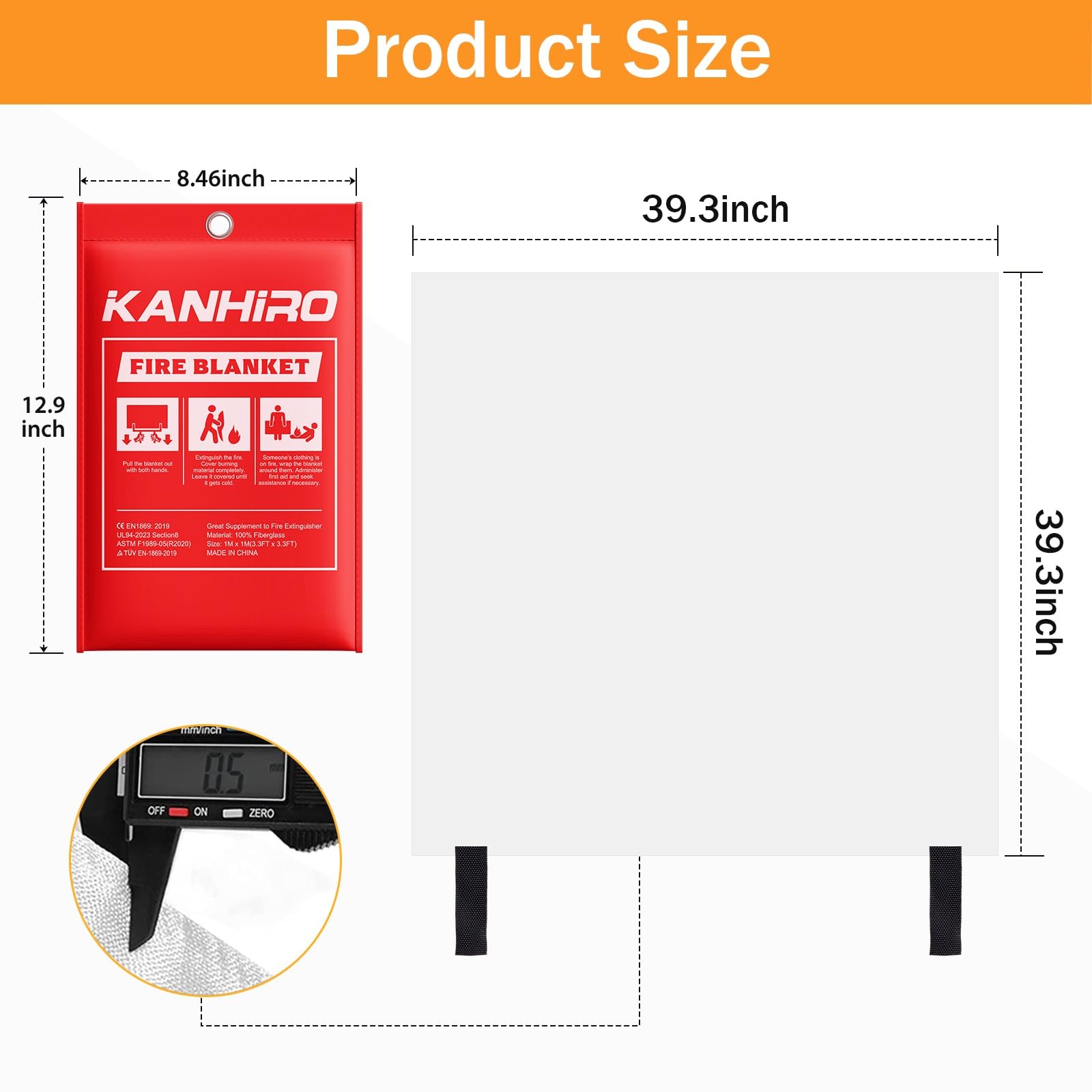 Fire Blanket for Home Kitchen – Fiberglass Fire Suppression (2 Pack, 39″ x 39″)