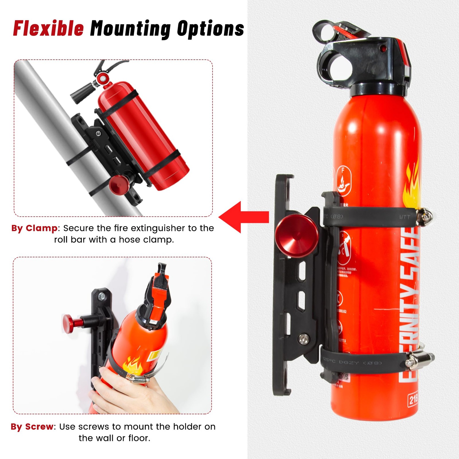 Quick Release Fire Extinguisher Mount with 10 Clamps, Universal Fit