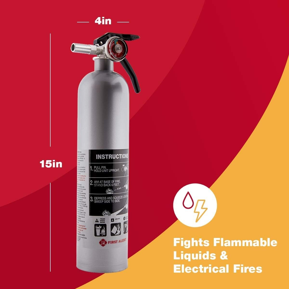 All-Metal Rechargeable Fire Extinguisher with Mounting Bracket – Pewter Finish