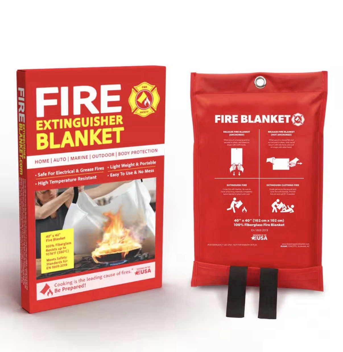4 Pack 40×40 Emergency Fire Blanket Fiberglass Flame Retardant Kitchen Safety