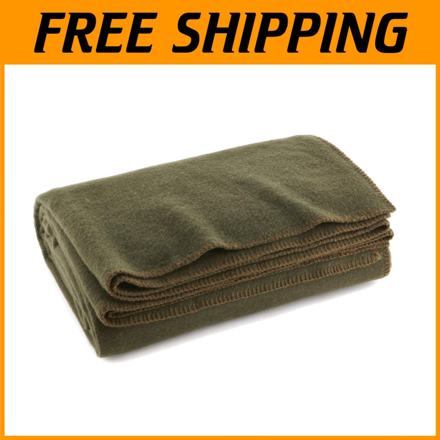 Military Style Olive Green Wool Blanket – 66″ X 90″**